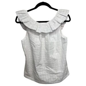 Trina Turk NWT Twin Falls Top  White 100% Cotton Lined Sleeveless Ruffle-Trim S